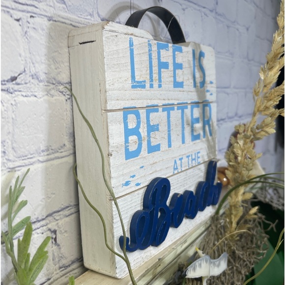 NWT- LIFE IS BETTER AT THE BEACH - Wood & Metal 3D Shadowbox Slat Sign Nautical - Picture 10 of 17